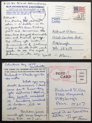 File of 16 letters & postcards, etc., 1973-1992 from Davies to fellow poet Richard Dillon
