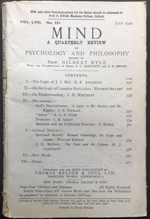 Item #H23152 Mind, a Quarterly Review, Vol. LVIII, no. 231, July 1949. Gilbert Ryle, Wilfrid...