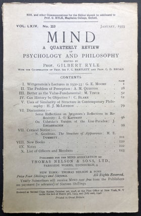 Item #H23164 Mind, a Quarterly Review, Vol. LXIV no. 253, January 1955. Gilbert Ryle, M. E....