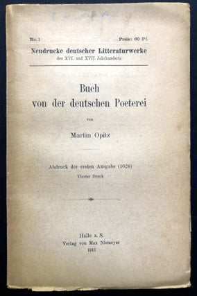Item #H23507 Buch von der deutschen Poeterie von Martin Opitz, Abdruck der ersten Ausgabe (1624)...
