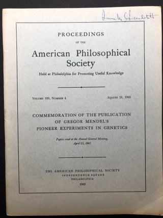 Item #H23886 Commemoration of the Publication of Gregor Mendel's Pioneer Experiments in Genetics,...