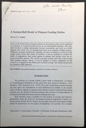 Item #H23920 A Jarman/Bell Model of Primate Feeding Niches - inscribed. Steven J. C. Gaulin