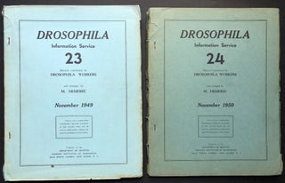 Drosophila Information Service (DIS) Bulletins No. 6 (April 1936), 7 (March 1937), 8 (Dec. 1937), 10 (Dec. 1938), 11 (Jan. 1939), 12 (Dec. 1939), 13 (June 1940), 14 (Feb. 1941), 15 (Sept. 1941), 16 (June 1942), 17 (Oct. 1943), 18 (Nov. 1944), 19 (Dec. 1945), 20 (Nov. 1946), 21 (Nov. 1947), 22 (Nov. 1948), 23 (Nov. 1949), 24 (Nov. 1950), and 25 (Nov. 1951)