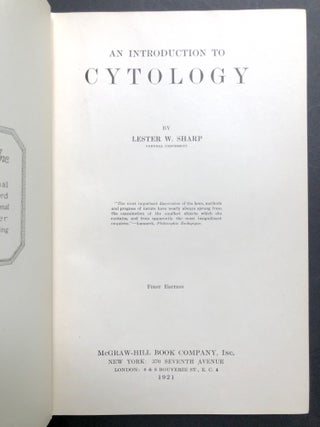 An Introduction to Cytology, first edition inscribed to fellow Cornell botanist Lewis Knudson