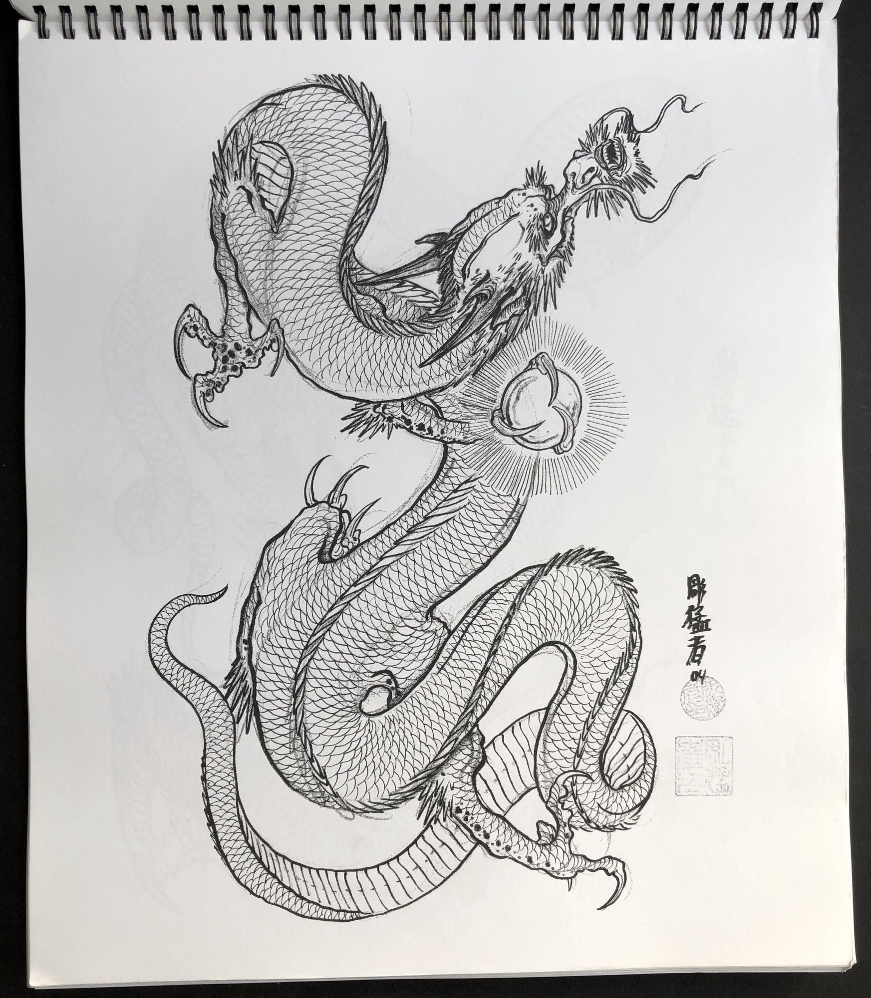 Dragon and Raijin outline - Horiryu I of Raijin Tattoo in Vancouver, BC :  r/irezumi