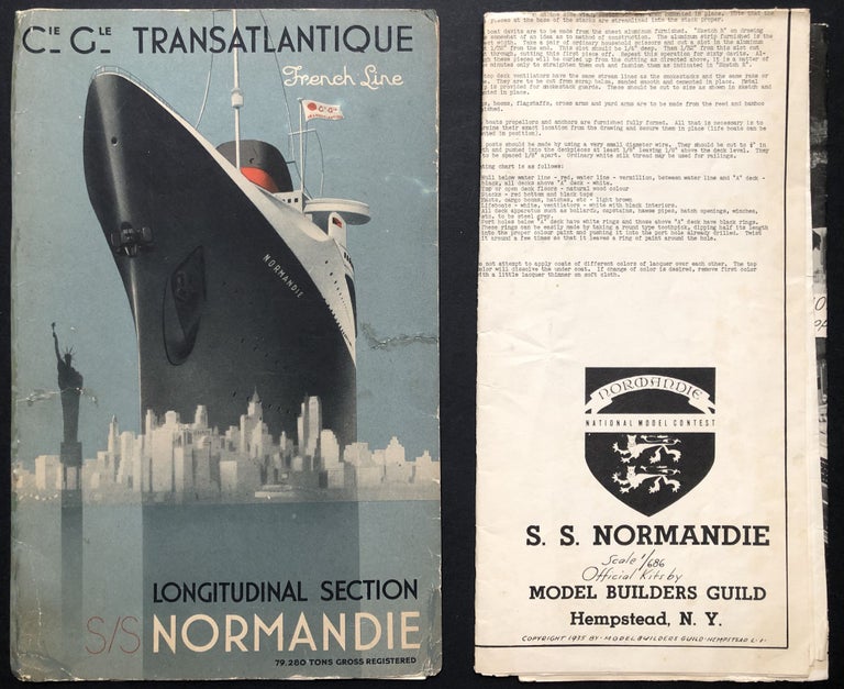 Item #H24576 Longitudinal Section S/S Normandie, together with large 1935 instructional poster for building a scale model of the Normandie. Compagnie Générale Transatlantique French Line.