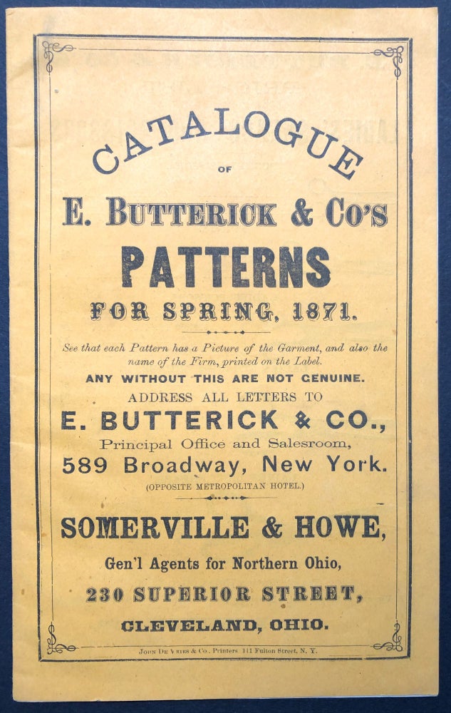 Item #H24744 Catalogue of E. Butterick & Co's Patterns for Spring, 1871. E. Butterick, Co.