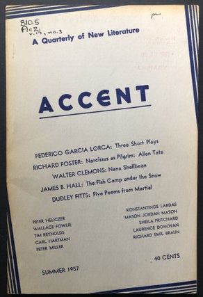 Item #H24873 Accent, Summer 1957, with Lorca's Three Short Plays, etc. Federico Garcia Lorca
