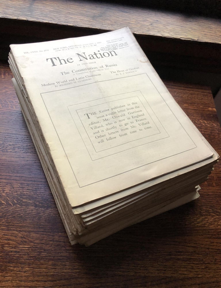 Item #H25105 The Nation, complete year 1919, Vol. CVIII no. 2792 - Vol. CIX no. 2843, Jan. 4 - Dec . 27, 1919. Oswald Garrison Villard, Henry G. Alsberg, Jan Smuts, ed. Padraic Colum.