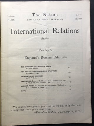 The Nation, complete year 1919, Vol. CVIII no. 2792 - Vol. CIX no. 2843, Jan. 4 - Dec . 27, 1919
