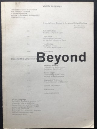 Item #H25173 Visible Language, Vol. XI no. 4, Autumn 1977: Special Issue devoted to the work of...