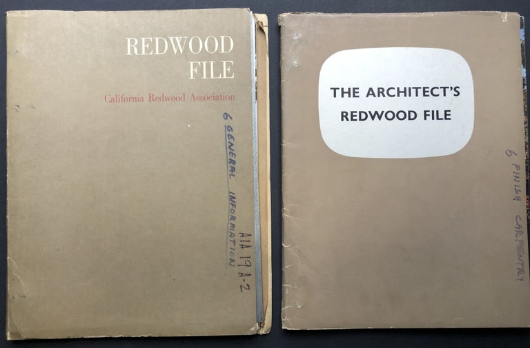 Item #H25213 2 "Redwood Files" for architects - leaflets, circulars and data sheets from the late 1950s - early 1960s. California Redwood Association.