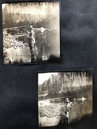 Small ca. 1910 photo album of a hunting trip, possibly Montana: fishing, black bears, elk, etc.