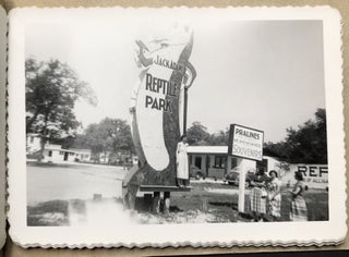 1955 small photo album: 6 women visiting Jack Adams Reptile Park & other amusements, Long Beach Mississippi