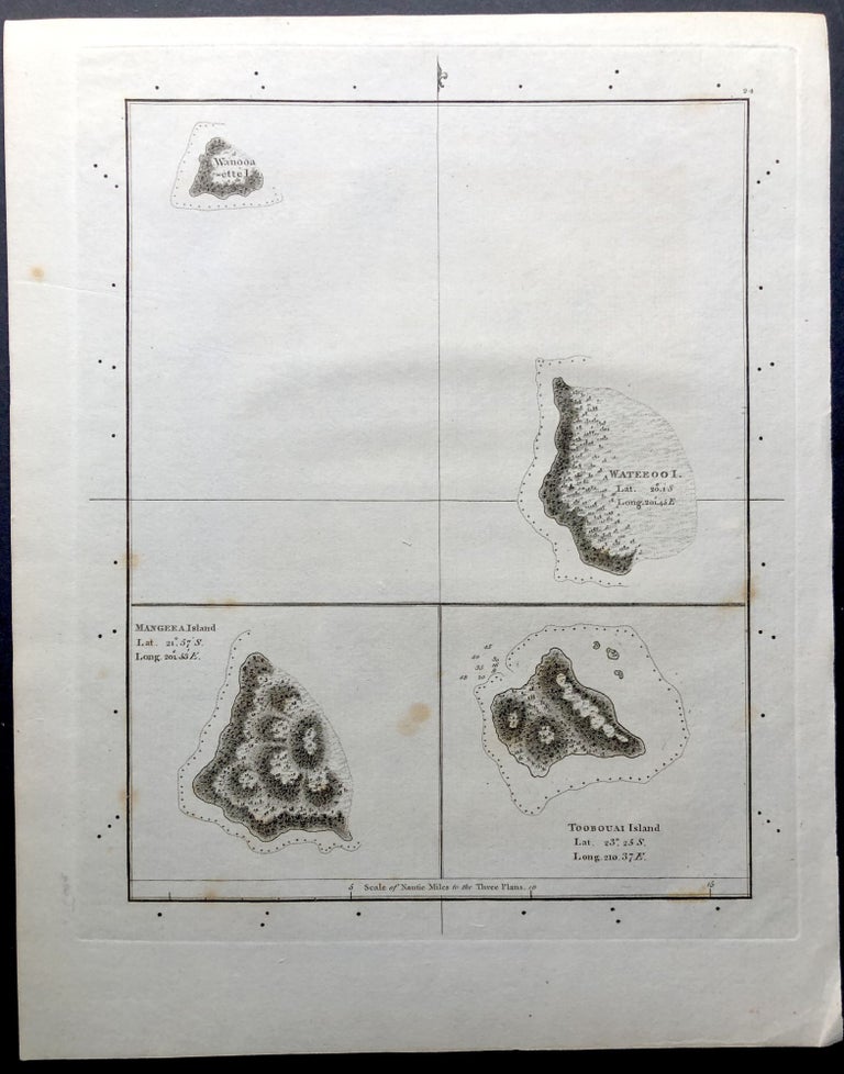 Item #H25302 Charts of various Pacific Islands: Wanooa-ettel, Mangeea, Wateeooi, and Toobouai Island, from Cook's Voyage to the Pacific, 1784. James Cook.