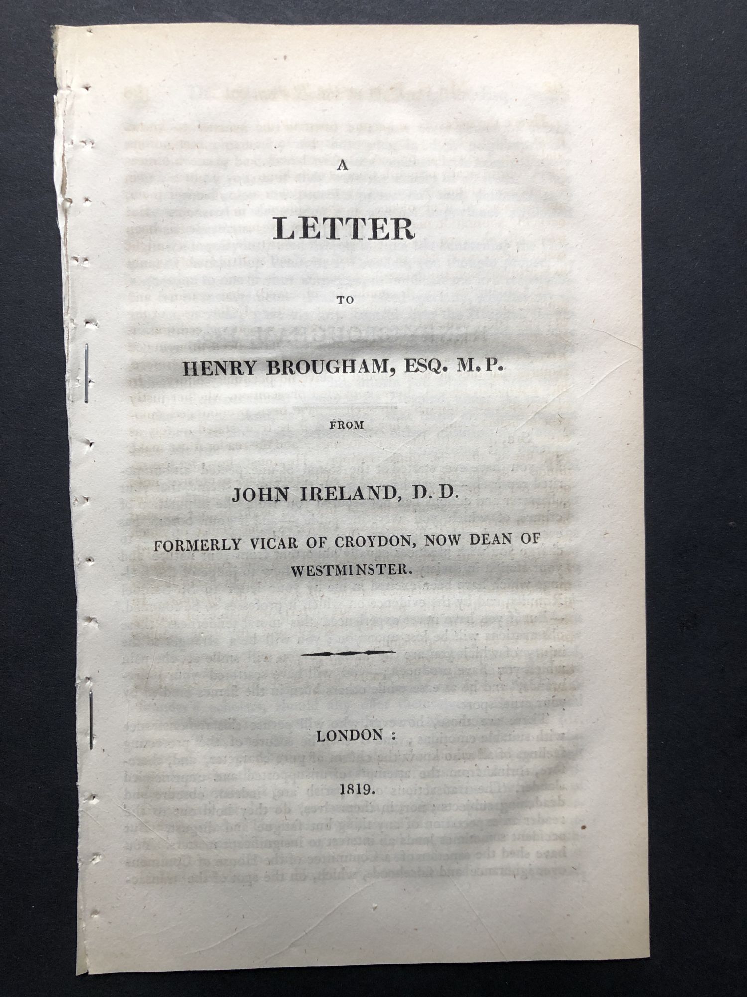 A Letter to Henry Brougham | John Ireland | First Printing