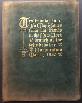 Item #H25438 Large unique 1927 leatherbound Testimonial to Ira Clay Jones from his friends in the...