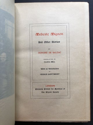 Modeste Mignon and other stories, limited to 100 copies, leatherbound