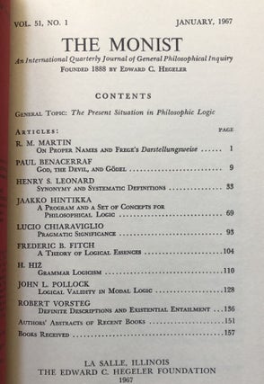 The Monist, Vol. 51 no. 1, January 1967: The Present Situation in Philosophic Logic