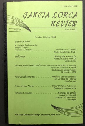 Item #H25970 Garcia Lorca Review, Vol. VIII Nos. 1 & 2, Spring-Fall 1980. Grace Alvarez-Altman, ed