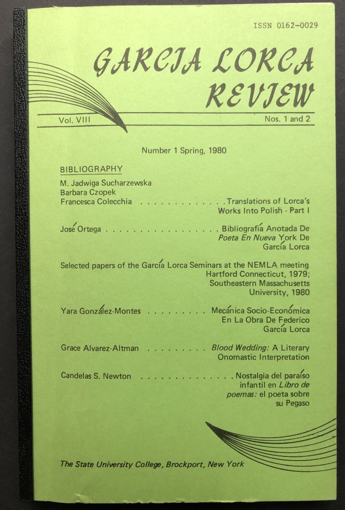 Item #H25970 Garcia Lorca Review, Vol. VIII Nos. 1 & 2, Spring-Fall 1980. Grace Alvarez-Altman, ed.