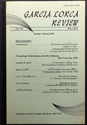 Item #H25975 Garcia Lorca Review, Vol. VII Nos. 1 & 2, Spring-Fall 1979. Grace Alvarez-Altman, ed