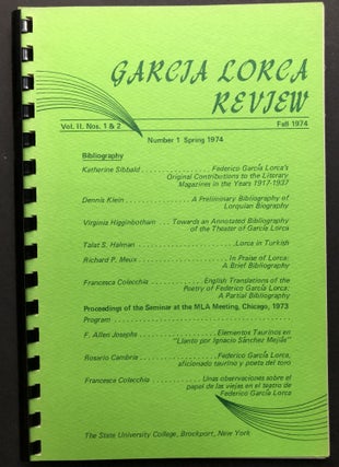 Item #H25978 Garcia Lorca Review, Vol. II Nos. 1-2, Spring-Fall 1974. Grace Alvarez-Altman, ed