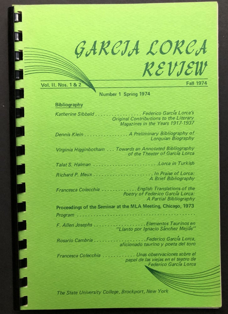 Item #H25978 Garcia Lorca Review, Vol. II Nos. 1-2, Spring-Fall 1974. Grace Alvarez-Altman, ed.