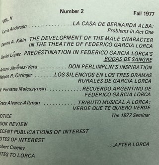 Garcia Lorca Review, Vol. V Nos. 1 & 2, Spring-Fall 1977