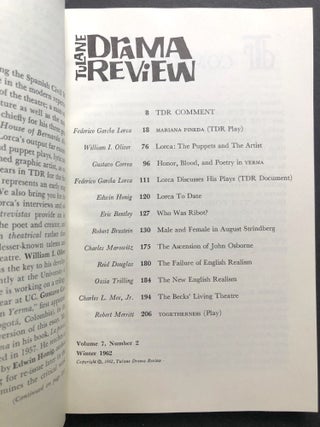 Tulane Drama Review, Vol. 7 no. 2, Winter 1962, with "Mariana Pineda" in English and various articles