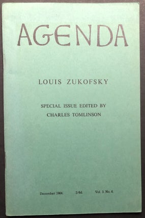 Item #H26024 Agenda, December 1964, special issue on Zukofsky edited by Charles Tomlinson. Louis...