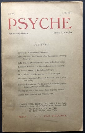 Item #H26246 Psyche, no. 44, April 1931. C. K. Ogden, ed