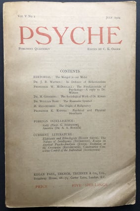 Item #H26252 Psyche, Vol. V no. 1, July 1924 with Watson's "In Defence of Behaviourism" etc. C....