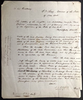 Item #H26260 Handwritten 1832 petition of the Kingston and Middletown Turnpike Road Company to...