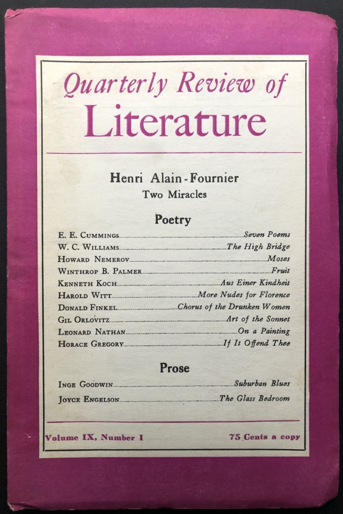 Item #H26516 Quarterly Review of Literature, Vol. IX no. 1 (1957). E. E. Cummings, Alain-Fournier, Kenneth Koch, William Carlos Williams.