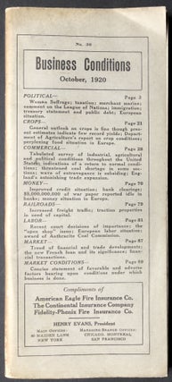 Item #H27559 Business Conditions, October 1920 (no. 36). Henry Evans, ed