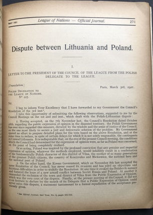 League of Nations, Official Journal, Second Year nos. 1-4, January-February 1921 - June 1921