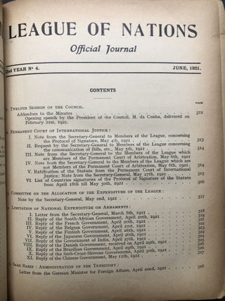 League of Nations, Official Journal, Second Year nos. 1-4, January-February 1921 - June 1921