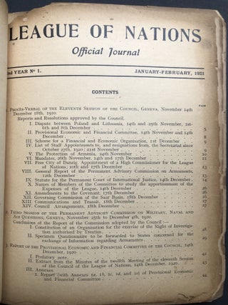 League of Nations, Official Journal, Second Year nos. 1-4, January-February 1921 - June 1921