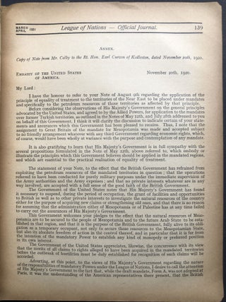 League of Nations, Official Journal, Second Year nos. 1-4, January-February 1921 - June 1921