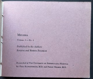 Melissa, Vol. 1 No. 1, Published by the Authors Eugene and Rosina Feldman [Birth announcement in the form of a book for their daughter born in 1958]