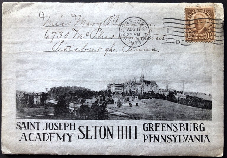 Item #H27663 1933 postcard folder from Saint Joseph Academy, Seton Hill, Greensburg Pennsylvania. PA Westmoreland County.