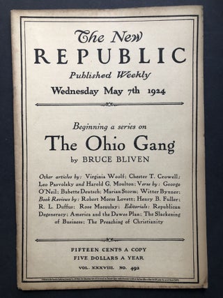 Item #H27721 The New Republic, May 7, 1924 with Virginia Woolf's "The Patron and the Crocus"...