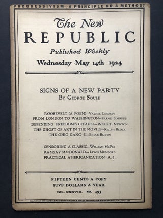 Item #H27722 The New Republic, May 14, 1924, with Vachel Lindsay's "Roosevelt (A Poem)" George...