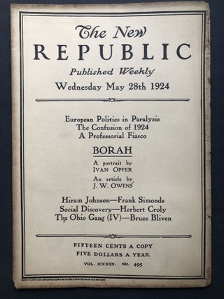 Item #H27724 The New Republic, May 28, 1924, with Edmund Wilson on Eugene O'Neill etc. Edmund...