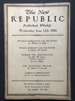 Item #H27726 The New Republic, June 11, 1924. Edmund Wilson, Lola Ridge, John Dewey