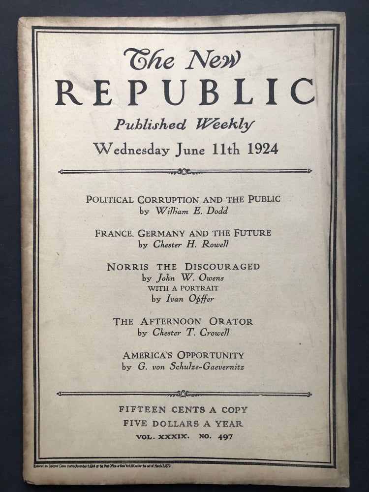 Item #H27726 The New Republic, June 11, 1924. Edmund Wilson, Lola Ridge, John Dewey.