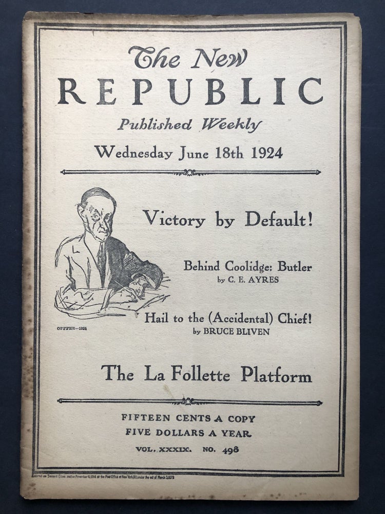 Item #H27727 The New Republic, June 18, 1924. Edmund Wilson, Bruce Bliven, Grace Conklin.