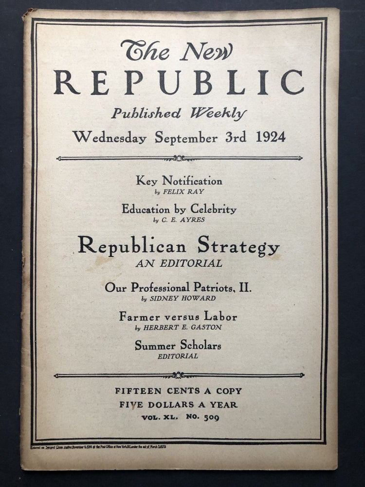 Item #H27733 The New Republic, September 3, 1924. Bertrand Russell, Stark Young.