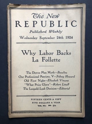 Item #H27735 The New Republic, September 24, 1924. Richard Aldington